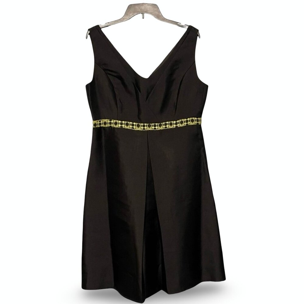 Sleeveless Black Midi Dress with Embellished Waist